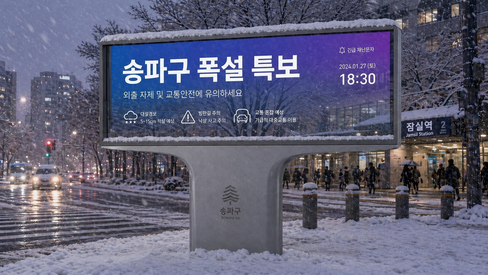 긴급 정보가 거리에서 실시간으로 전달되는 모습